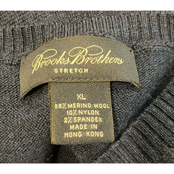 Brooks Brothers Sweater XL Men Blue Merino Wool V-Neck Pullover Stretch EUC - Picture 3 of 3